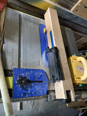 Jig to hold wood against saw blade