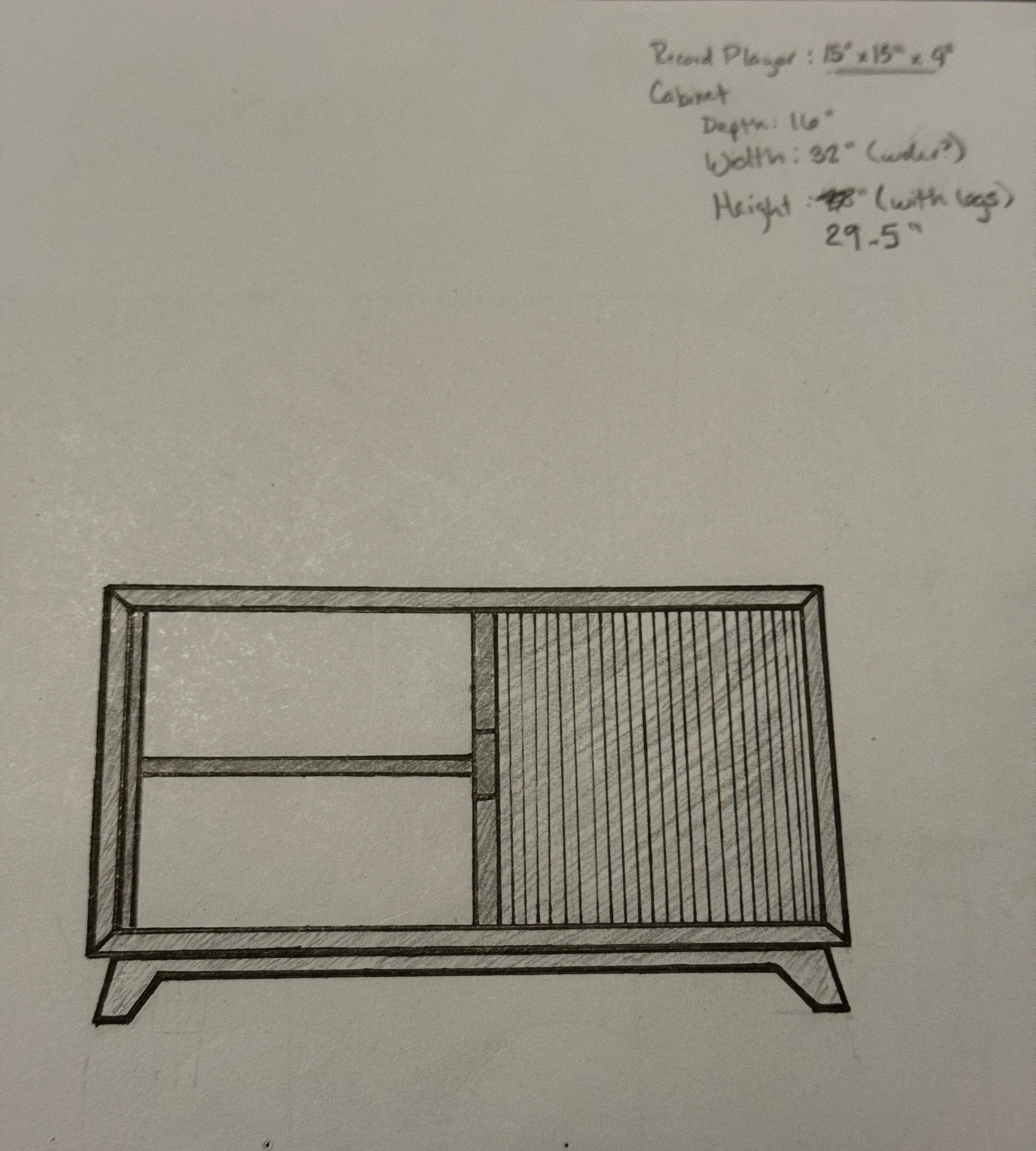 Initial sketch of the record cabinet design.